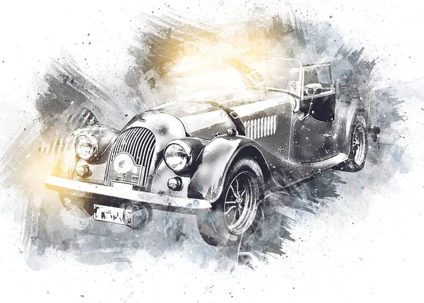 Vanha Klassinen Auto Retro Vintage Piirustus — kuvapankkivalokuva