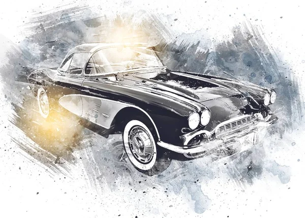 Vieille Voiture Classique Rétro Vintage Dessin — Photo