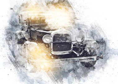 Eski klasik araba antika çizimi