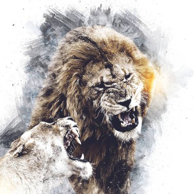 Aslan resimleri grunge vintage çiziyor