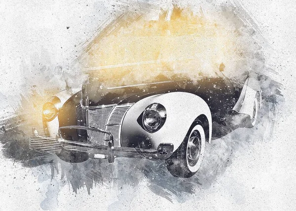 Old Classic Car Retro Vintage Drawing — Stock Photo, Image