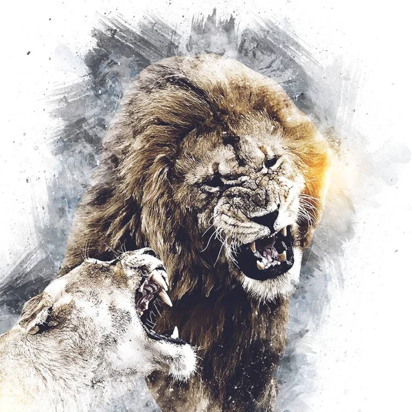 Lion Art Illustration Drawing Grunge Vintage Stock Photo