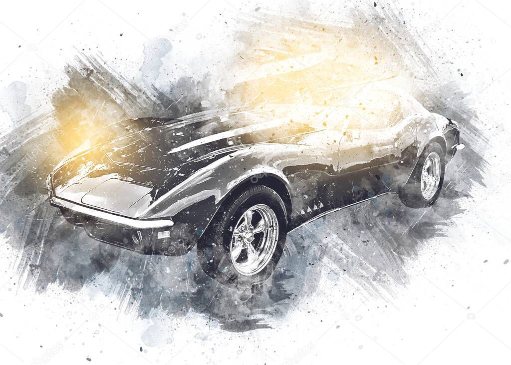 old classic car retro vintage drawing