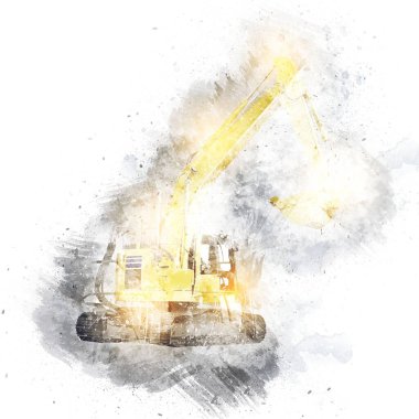 Ekskavatör illüstrasyon izole renk sanat eseri