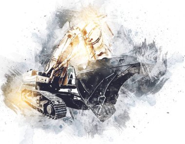 Ekskavatör illüstrasyon izole renk sanat eseri