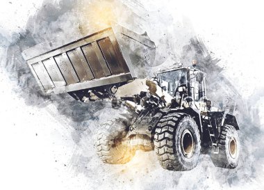 Ekskavatör illüstrasyon izole renk sanat eseri
