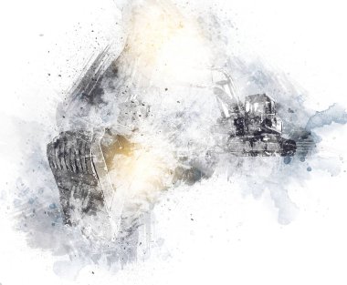 Ekskavatör illüstrasyon izole renk sanat eseri