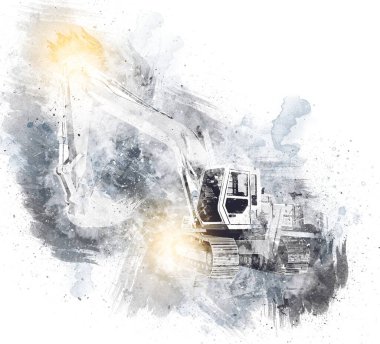 Ekskavatör illüstrasyon izole renk sanat eseri
