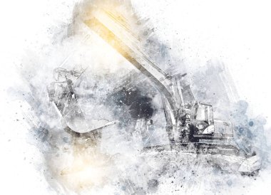 Ekskavatör illüstrasyon izole renk sanat eseri