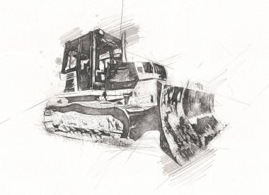 Buldozer illüstrasyon renk sanat grunge vintage çizim
