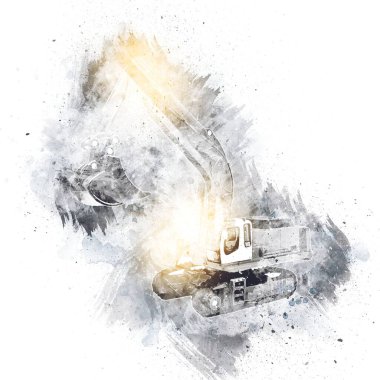 Ekskavatör illüstrasyon izole renk sanat eseri