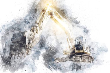 Ekskavatör illüstrasyon izole renk sanat eseri