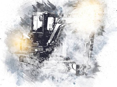 Ekskavatör illüstrasyon izole renk sanat eseri