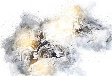 Ekskavatör illüstrasyon izole renk sanat eseri