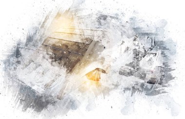 Ekskavatör illüstrasyon izole renk sanat eseri