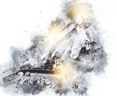 Ekskavatör illüstrasyon izole renk sanat eseri