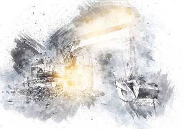 Ekskavatör illüstrasyon izole renk sanat eseri