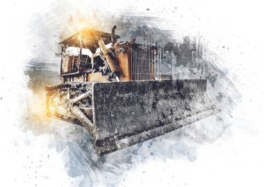 Buldozer illüstrasyon renk sanat grunge vintage çizim