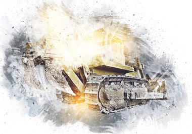 Buldozer illüstrasyon renk sanat grunge vintage çizim