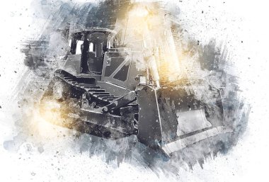 Buldozer illüstrasyon renk sanat grunge vintage çizim