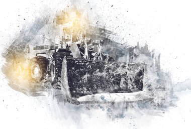 Buldozer illüstrasyon renk sanat grunge vintage çizim