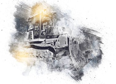 Buldozer illüstrasyon renk sanat grunge vintage çizim