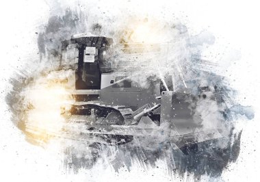 Buldozer illüstrasyon renk sanat grunge vintage çizim
