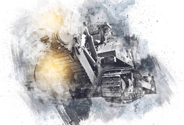 Buldozer illüstrasyon renk sanat grunge vintage çizim