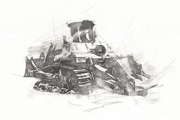 Bulldozer Illustration Färg Konst Grunge Teckning Vintage — Stockfoto