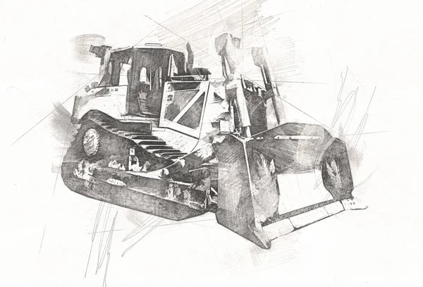 Bulldozer Ilustración Color Arte Grunge Dibujo Vintage — Foto de Stock