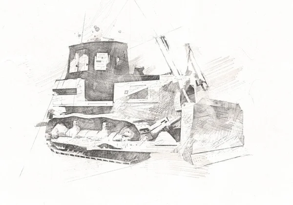 Bulldozer Illustration Färg Konst Grunge Teckning Vintage — Stockfoto