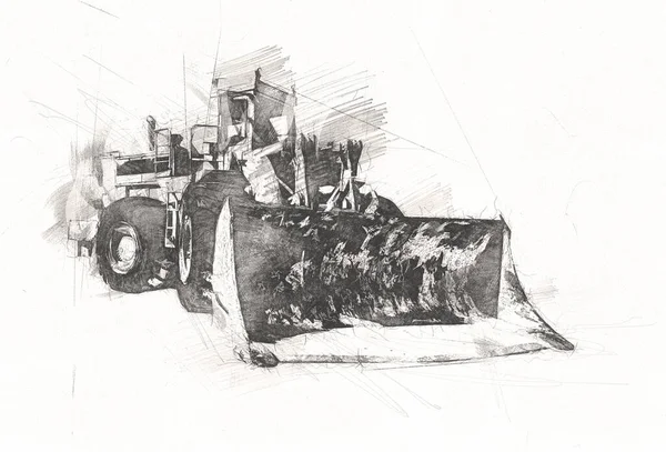 Bulldozer Illustration Farbe Kunst Grunge Zeichnung Vintage — Stockfoto