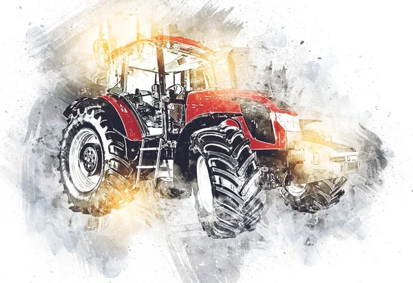 Agricultural tractor illustration color art