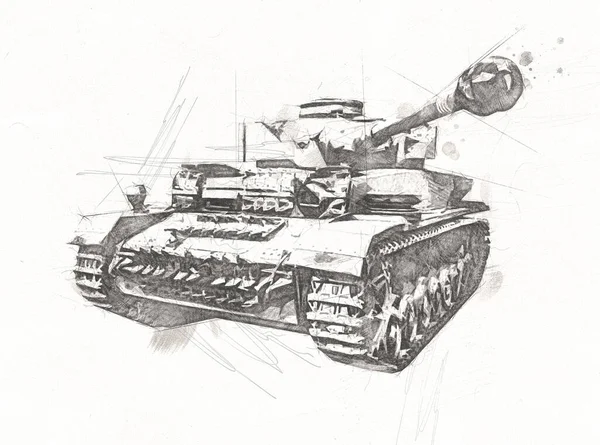 Vintage Tank Geïsoleerde Tekening Schets Kunst Illustratie — Stockfoto