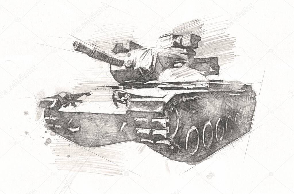 vintage the tank isolated drawing sketch art illustration