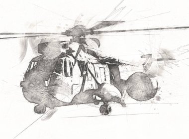 askeri helikopter resim sanatı klasiği çiziyor