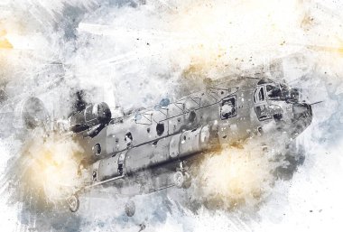 askeri helikopter resim sanatı klasiği çiziyor