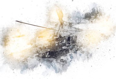 askeri helikopter resim sanatı klasiği çiziyor