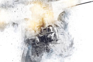 askeri helikopter resim sanatı klasiği çiziyor