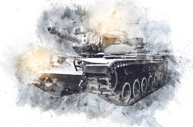 Vintage tank izole çizim sanat illüstrasyonu