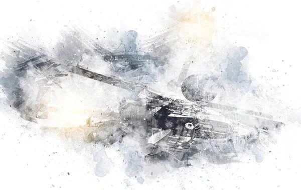 askeri helikopter resim sanatı klasiği çiziyor