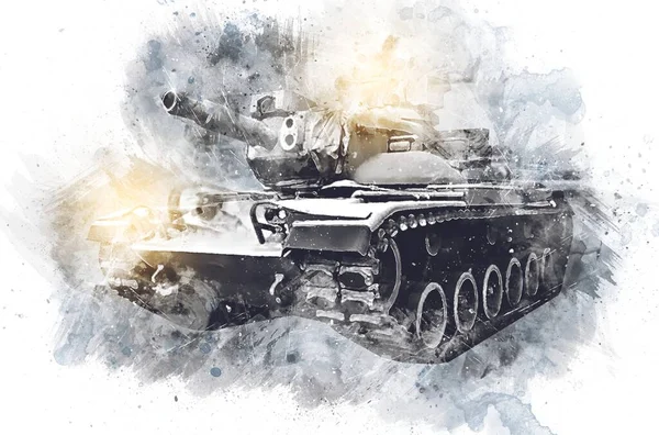 Vintage Tank Geïsoleerde Tekening Schets Kunst Illustratie — Stockfoto