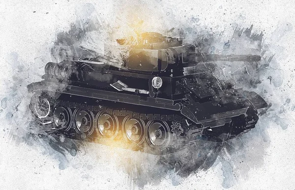 Vintage Tank Isolated Drawing Sketch Art Illustration — Stock Photo, Image