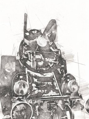 Eski buharlı lokomotif motoru antika