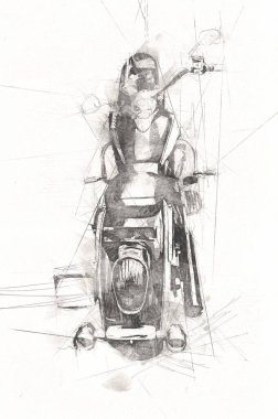 Motosiklet görüntüleme rengi izole edilmiş sanat antika retro
