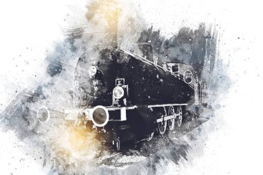 Eski buharlı lokomotif motoru antika