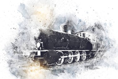 Eski buharlı lokomotif motoru antika