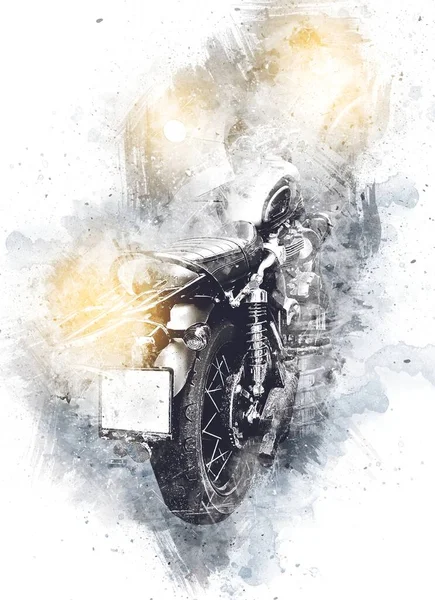 Motor Cycle Llustration Color Isolated Art Vintage Retro — Stock Photo, Image