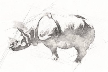 Afrika savanası gergedanları çizgi film tarzında. Eğitim zoolojisi illüstrasyonu