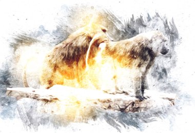 Ağaçların renkli çizimlerinde gerçekçi bir maymun.